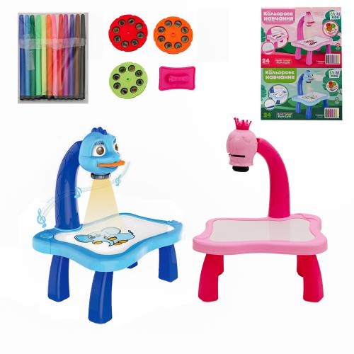 Проектор муз, світло, слайди (24 картинки), фломастери 12шт, AK 0001 AB