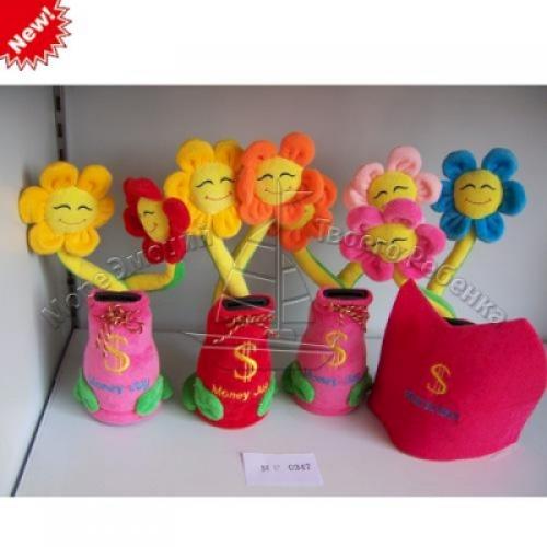 Скарбничка"Горщик з квітами", 4 кольори, в пакеті, MP 0347