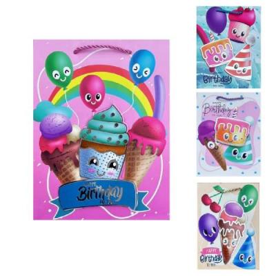 Пакет подарунковий паперовий L "Happy Birthday 3D" 30*41.5*12см