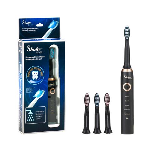 Електрична зубна щітка Shuke SK-601 масажна акумуляторна USB Чорна, 4 насадки, 99272