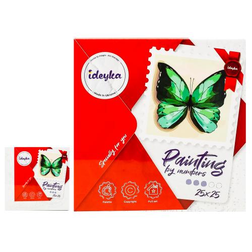 Набір для розпису по номерах. "Зелений метелик" 25*25см, ID-KHO4208