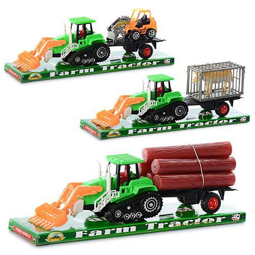 Трактор с прицепом, инерц-й, 3 вида, в слюде, 1005-7-9