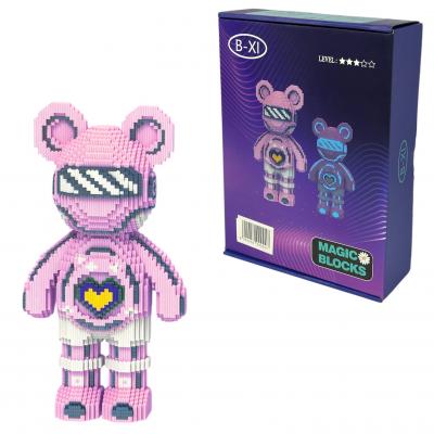 Конструктор Magic Blocks у вигляді ведмедика Bearbrick РОЖЕВИЙ, СВІТИТЬСЯ В ТЕМРЯВІ 50см, 4031 деталей