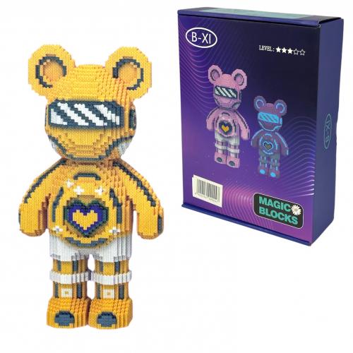 Конструктор Magic Blocks у вигляді ведмедика Bearbrick ЖОВТИЙ, СВІТИТЬСЯ В ТЕМРЯВІ 50см, 4031 деталей, 9002-K