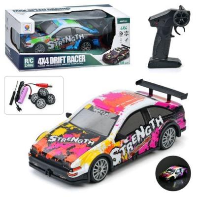 Машина р/к, акум, світло, корпус не б'ється, дрифт, доп.колеса, 4х4, USBзарядне, 2 кольори, в кор-ці