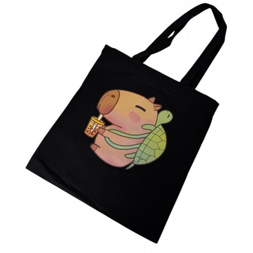 Шопер КАПІБАРА-ЧЕРЕПАШКА ЧОРНИЙ 40х34см З БЛИСКАВКОЮ, 25-136-BLACK