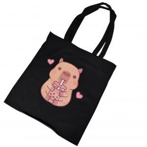 Шопер КАПІБАРА З НАПОЕМ ЧОРНИЙ 40х34см З БЛИСКАВКОЮ