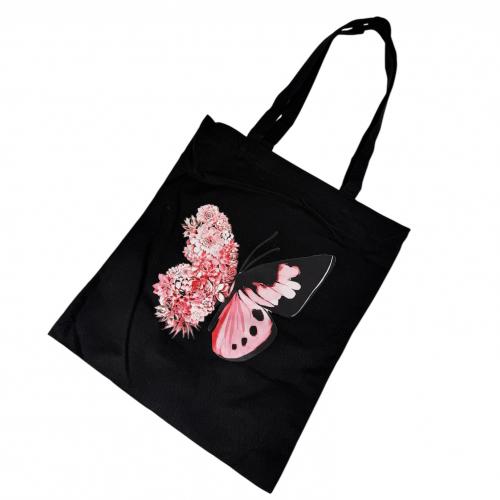 Шопер РОЖЕВИЙ МЕТЕЛИК ЧОРНИЙ 40х34см З БЛИСКАВКОЮ, 25-143-BLACK
