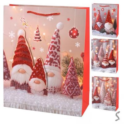 Пакет новорічний паперовий L "Gnomes 3D" 31*40*12см