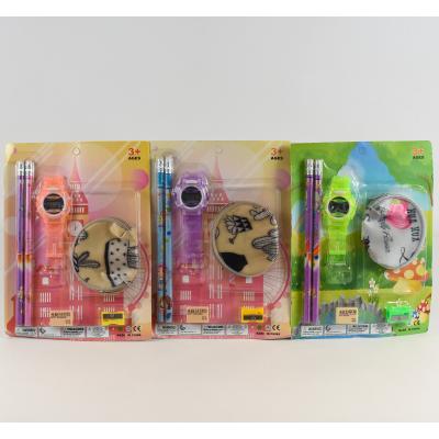 Канцелярский набор (карандаши, резинка, часики, кошелёк, точилка) (цена за упаковку), 0142-4