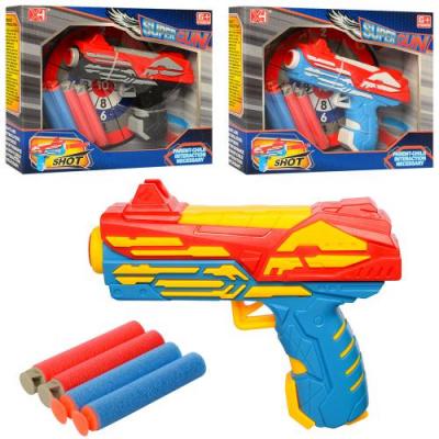 Пистолет, поролл.пули, 3 цвета, в кор-ке, XH668