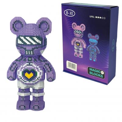 Конструктор Magic Blocks у вигляді ведмедика Bearbrick ФІОЛЕТОВИЙ, СВІТИТЬСЯ В ТЕМРЯВІ 50см, 4395 деталей (24