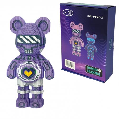 Конструктор Magic Blocks у вигляді ведмедика Bearbrick ФІОЛЕТОВИЙ, СВІТИТЬСЯ В ТЕМРЯВІ 50см, 4395 деталей (24, 9004-1