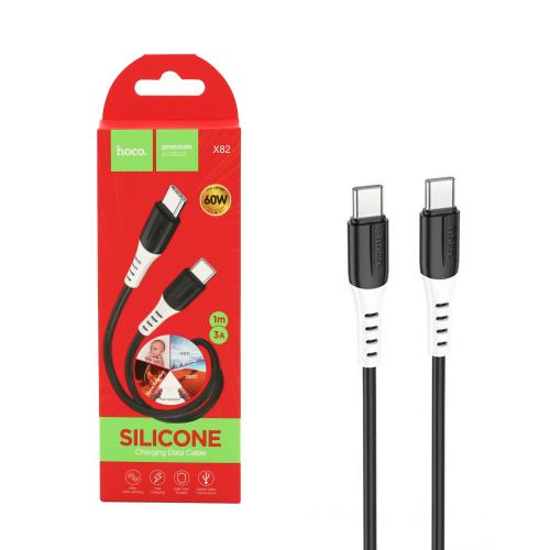 Кабель HOCO X82 Type-C to Type-C силіконовий 60W (20V/3A) для ноутбуків та телефонів, Чорний, 99179-1