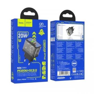 Зарядка - адаптер HOCO N34 Dazzling dual-port PD20W+QC3.0 charger