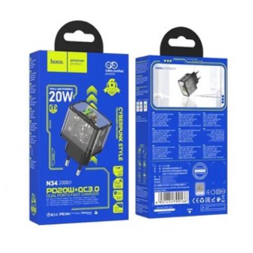 Зарядка - адаптер HOCO N34 Dazzling dual-port PD20W+QC3.0 charger, 93856