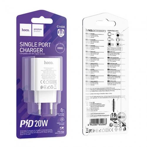 Мережевний зарядний пристрій HOCO C143A Benefit single port PD20W charger /1*Type-C, 35238 Мережевний зарядний пристрій HOCO C143A Benefit single port PD20W charger /1*Type-C, 35238
