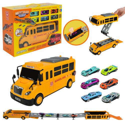 Ігровий набір, автобус,машинки метал,трамплін, у коробці 41*30*14,5см, 8901