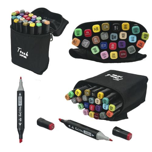 Набір двусторонніх скетч-маркерів Touch 24 кольори у сумочці з ручкою на блискавці (SAT-223-24-S), SAT-223-24-S