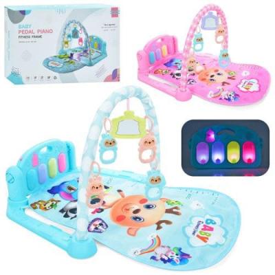 Килимок для немовлят, підвіски, дзеркальце, музика, світло, на бат-ці, 2 кольори, в кор-ці