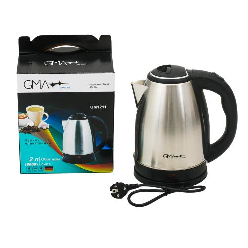 Електрочайник GMA GM-1211 із нержавіючої сталі 2.0л 1800 Вт Сріблясто-чорний, GM1211 Електрочайник GMA GM-1211 із нержавіючої сталі 2.0л 1800 Вт Сріблясто-чорний, GM1211
