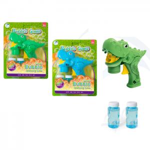 Мильні бульбашки пістолет-динозавр, 17см, механічний, запаска 7,5-3,5см 2шт, 2 кольори, на листі