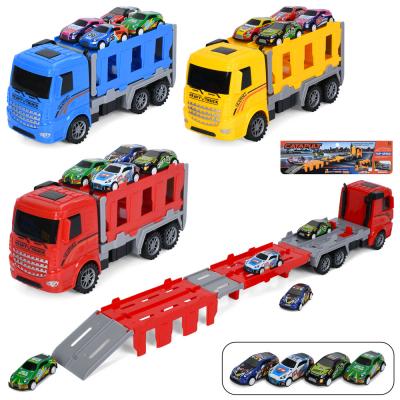 Трейлер інерція, 24см, 2в1 (трек, 65см, запуск), машинка 7см, 4шт, мікс видів, у пакеті, 24-20-8см	
