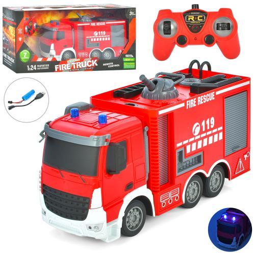 Пожежна машина р/к, акум., 31см, звук, світло, стріляє водою, USB зар, в кор-ці, 47-22-12см, HT158