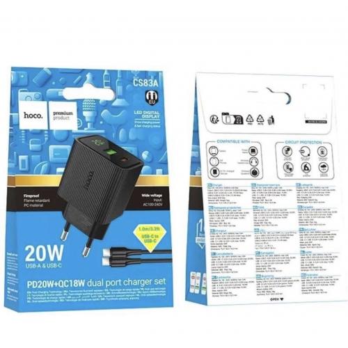 Мережевний зарядний пристрій HOCO CS83A Excellent PD20W+QC3.0 /1*USB+1*Type-C, 35340 Мережевний зарядний пристрій HOCO CS83A Excellent PD20W+QC3.0 /1*USB+1*Type-C, 35340
