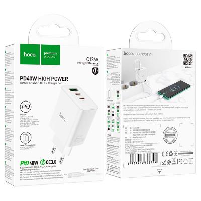 Мережевний зарядний пристрій HOCO C126A Pure power 40W /PD20W+QC3.0 /1*USB+2*Type-C