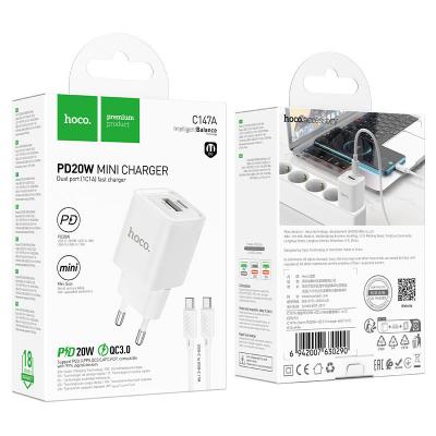 Мережевний зарядний пристрій HOCO C147A Charm PD20W+QC3.0 /1*USB+1*Type-C	