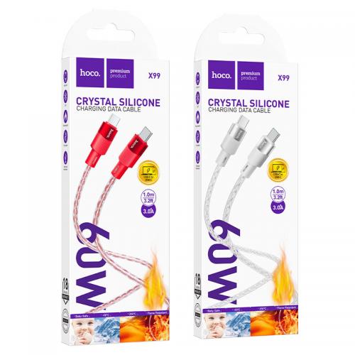 Кабель HOCO X99 Crystal junction 60W silicone charging data cable Type-C to Type-С, 93853