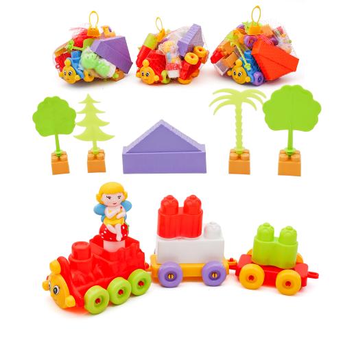 Поїзд з 2-ма вагонами-причепами Конструктор KW-02-408 Kinderway 16 деталей у сітці, KW-02-408