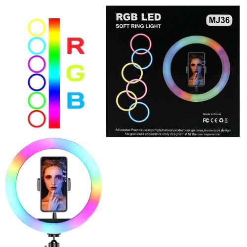 Светодиодная кольцевая RGB лампа для селфи, MJ36 RGB