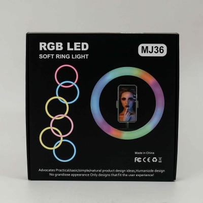 Светодиодная кольцевая RGB лампа для селфи, MJ36 RGB