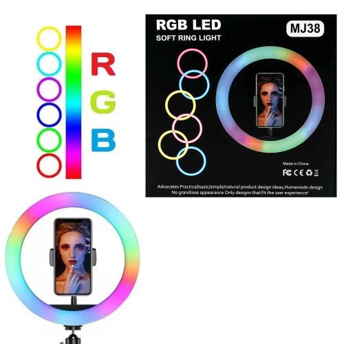 Светодиодная кольцевая RGB лампа для селфи, MJ38 RGB