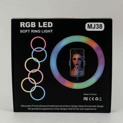 Светодиодная кольцевая RGB лампа для селфи, MJ38 RGB