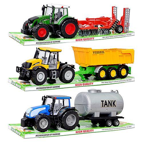 Трактор с прицепом, инерц-й, 3 вида, в слюде, 7011-3 Трактор с прицепом, инерц-й, 3 вида, в слюде, 7011-3