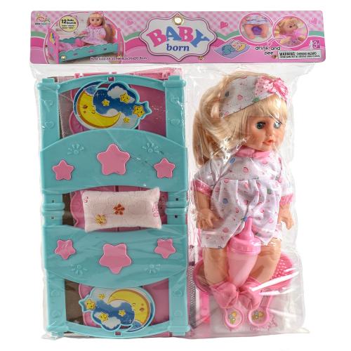 Пупс ВВ с кроваткой в пакете, NEW122A