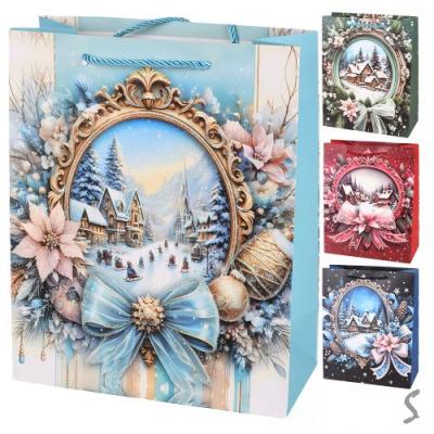 Пакет новорічний паперовий M "New Year's holidays" 26*32*12см