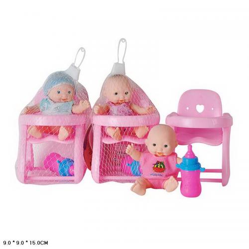 Пупс 3 види, стільчик для годування, в сітці 9*9*15см, D1442