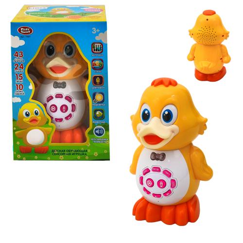Музична іграшка "Розумне каченя" Play Smart 7497 з диктофоном, 100 звукових треків, м'який дзьоб з підсвічуванням 20 см Жовта, 7497 Музична іграшка "Розумне каченя" Play Smart 7497 з диктофоном, 100 звукових треків, м'який дзьоб з підсвічуванням 20 см Жовта, 7497